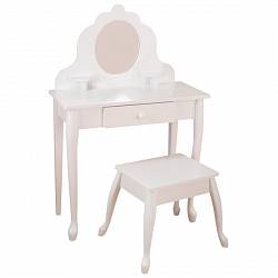 Белый туалетный столик из дерева для девочки – Модница White Medium Vanity & Stool (KidKraft, 13009_KE) - миниатюра